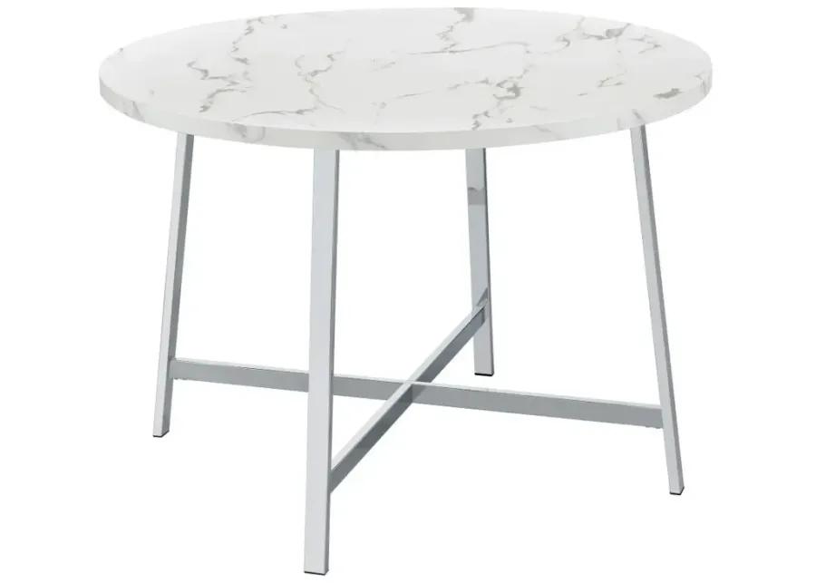 Alcott Round Faux Carrara Marble Top Dining Table Chrome