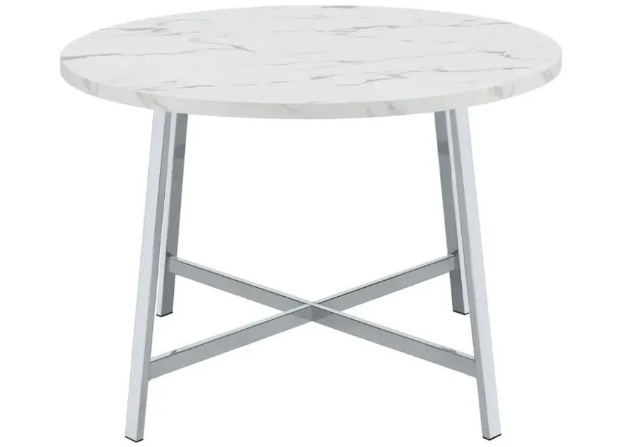 Alcott Round Faux Carrara Marble Top Dining Table Chrome