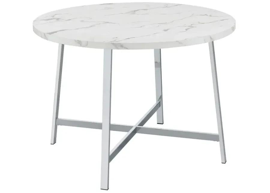 Alcott Round Faux Carrara Marble Top Dining Table Chrome