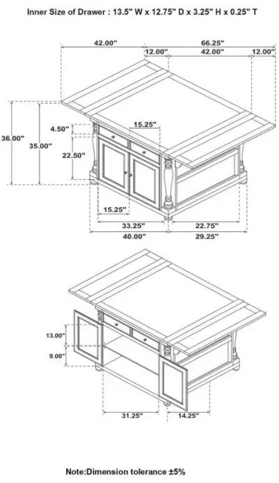 Slater 2-drawer Kitchen Island with Drop Leaves Brown and Black