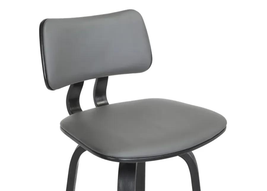 Pico 30" Swivel Black Wood Bar Stool in Gray Faux Leather with Black Metal