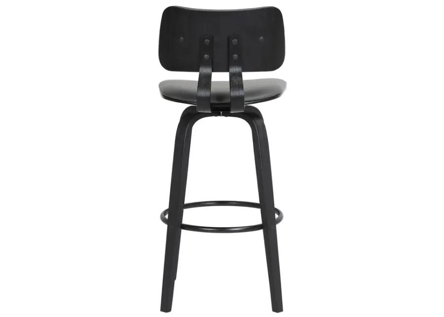 Pico 30" Swivel Black Wood Bar Stool in Gray Faux Leather with Black Metal