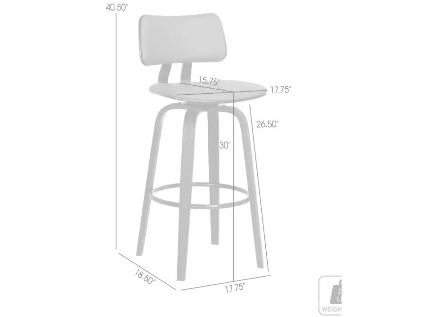 Pico 30" Swivel Black Wood Bar Stool in Gray Faux Leather with Black Metal