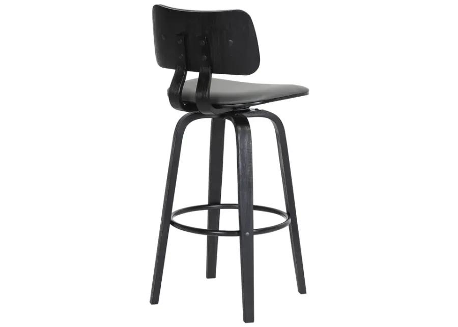 Pico 30" Swivel Black Wood Bar Stool in Gray Faux Leather with Black Metal