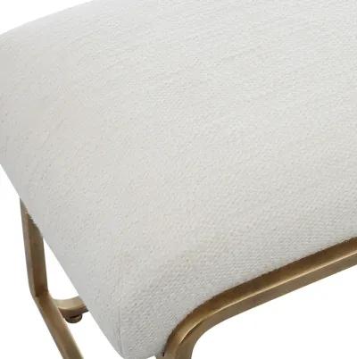 Antique Brushed Brass Finish, With A Crisp White Cushion Benches