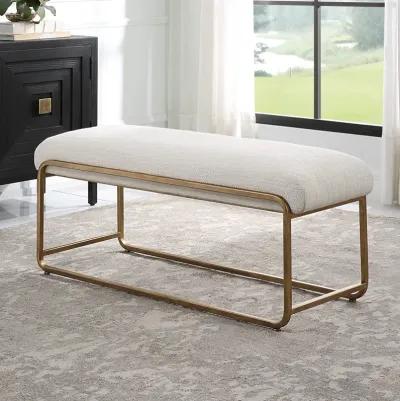 Antique Brushed Brass Finish, With A Crisp White Cushion Benches