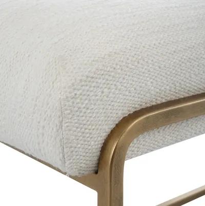 Antique Brushed Brass Finish, With A Crisp White Cushion Benches