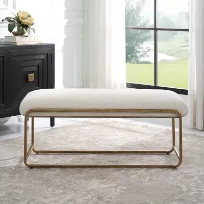 Antique Brushed Brass Finish, With A Crisp White Cushion Benches