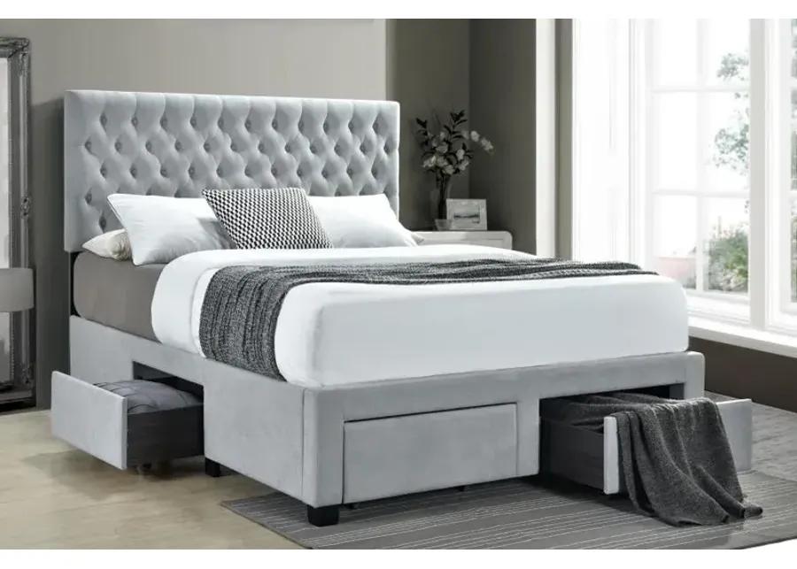 Soledad Eastern King 4-drawer Button Tufted Storage Bed Light Grey