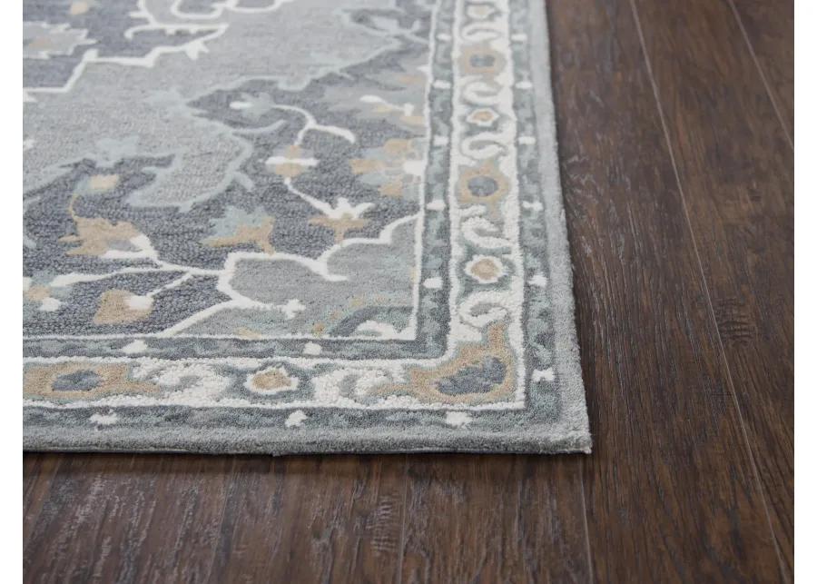 Resonant Gray/Beige Central Medallion Wool 10' x 13' Rectangle Rug