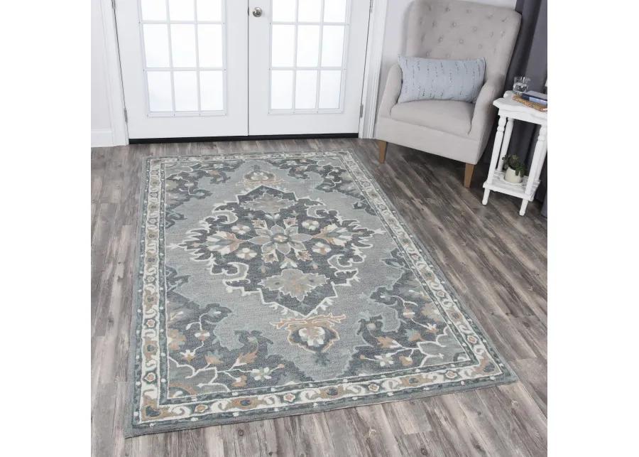 Resonant Gray/Beige Central Medallion Wool 10' x 13' Rectangle Rug