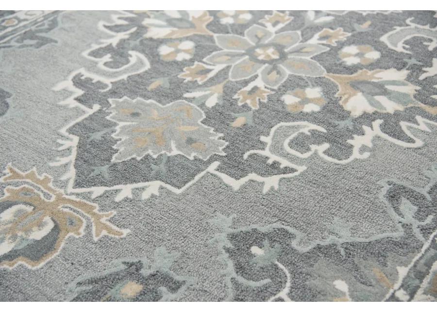 Resonant Gray/Beige Central Medallion Wool 10' x 13' Rectangle Rug