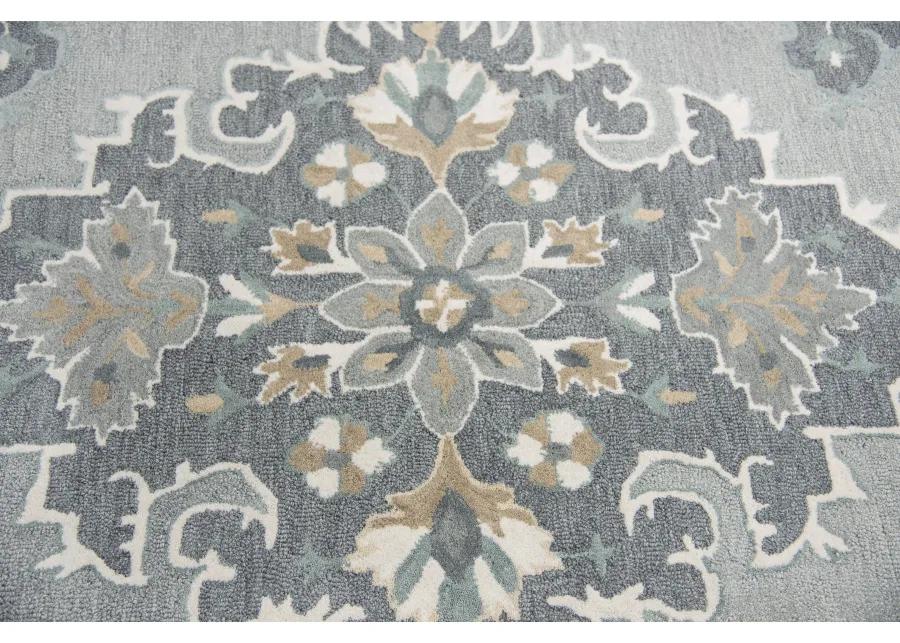 Resonant Gray/Beige Central Medallion Wool 10' x 13' Rectangle Rug