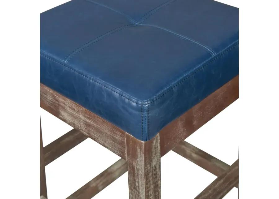 valencia bonded leather counter stool drift wood legs, vintage blue