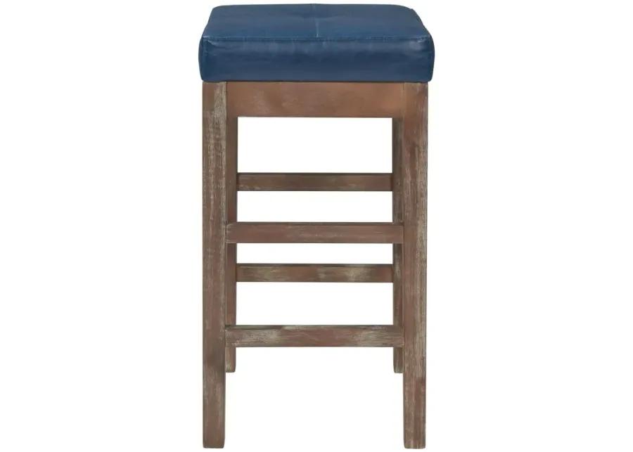 valencia bonded leather counter stool drift wood legs, vintage blue