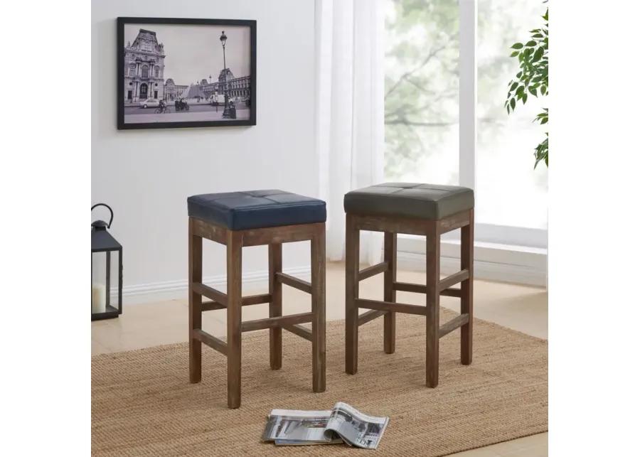 valencia bonded leather counter stool drift wood legs, vintage blue