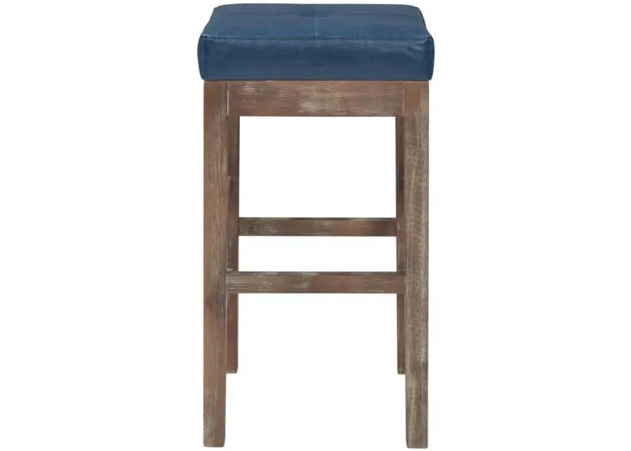 valencia bonded leather counter stool drift wood legs, vintage blue