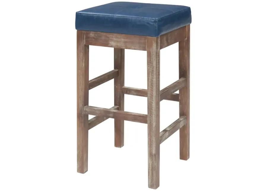 valencia bonded leather counter stool drift wood legs, vintage blue