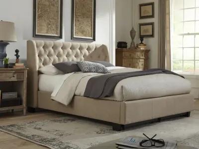 Levi Full-Size Tufted Storage Bed in Toast Linen