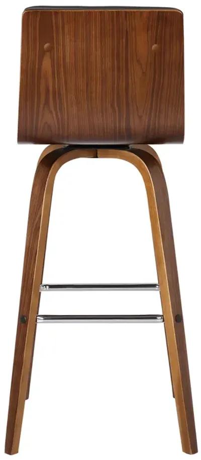 Vienna 30" Bar Height Swivel Grey Faux Leather and Walnut Wood Bar Stool