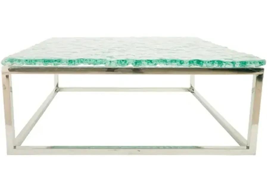 bubble glass coffee table, stainless steel base