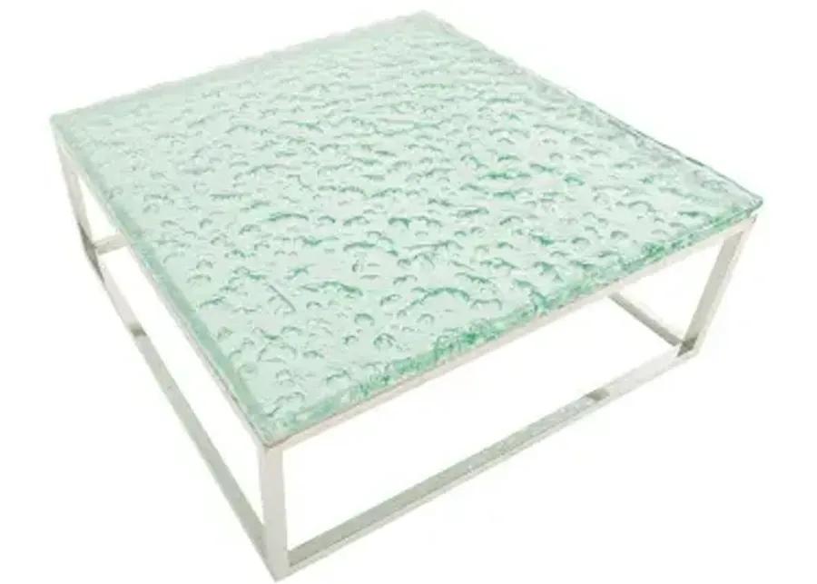 bubble glass coffee table, stainless steel base