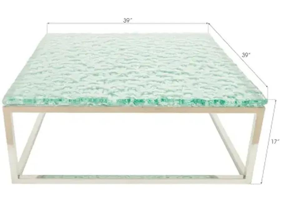 bubble glass coffee table, stainless steel base