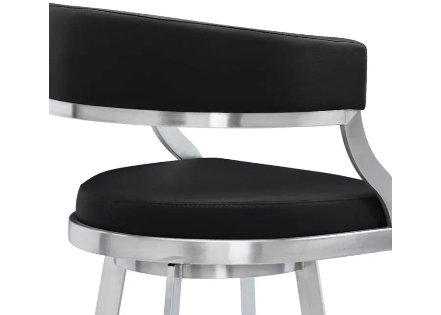 Saturn 26" Counter Height Swivel Black Faux Leather and Brushed Stainless Steel Bar Stool