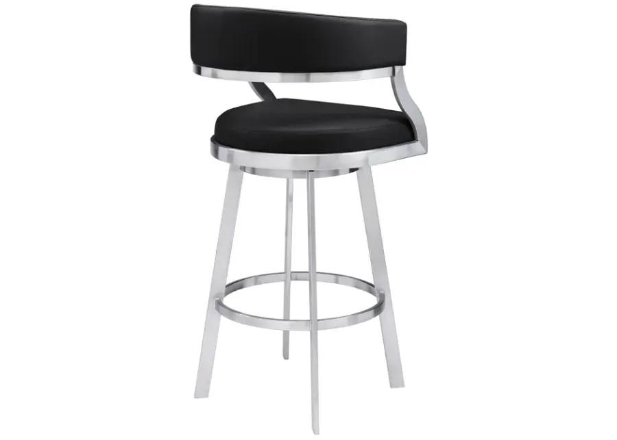 Saturn 26" Counter Height Swivel Black Faux Leather and Brushed Stainless Steel Bar Stool