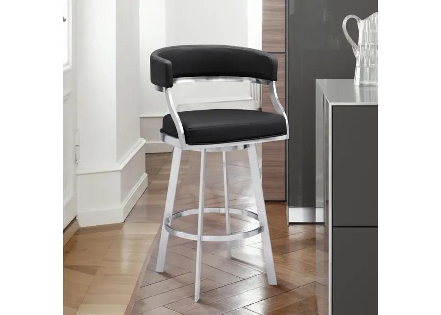 Saturn 26" Counter Height Swivel Black Faux Leather and Brushed Stainless Steel Bar Stool