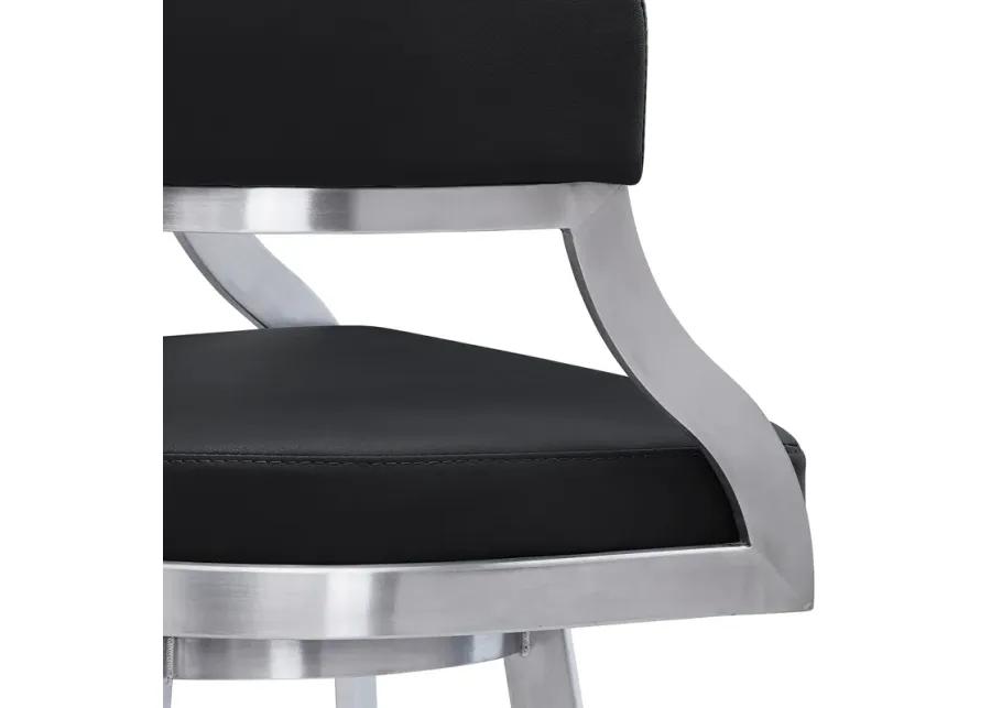 Saturn 26" Counter Height Swivel Black Faux Leather and Brushed Stainless Steel Bar Stool