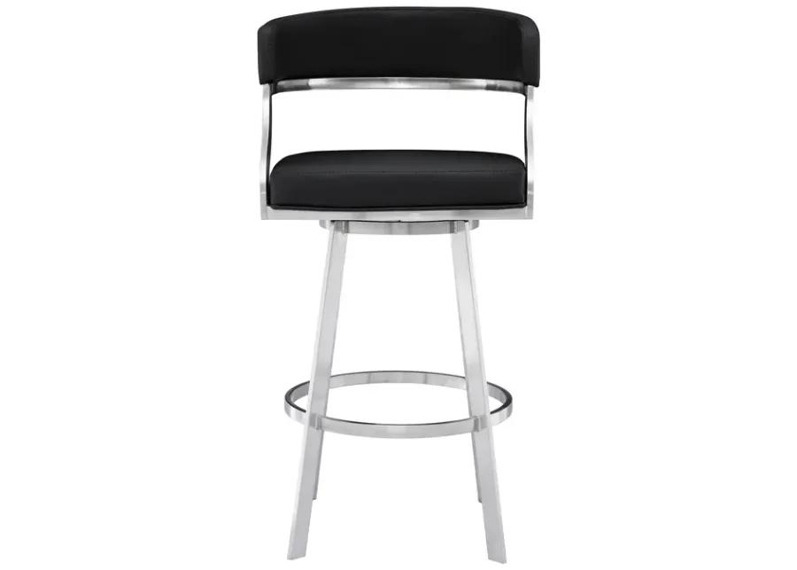 Saturn 26" Counter Height Swivel Black Faux Leather and Brushed Stainless Steel Bar Stool