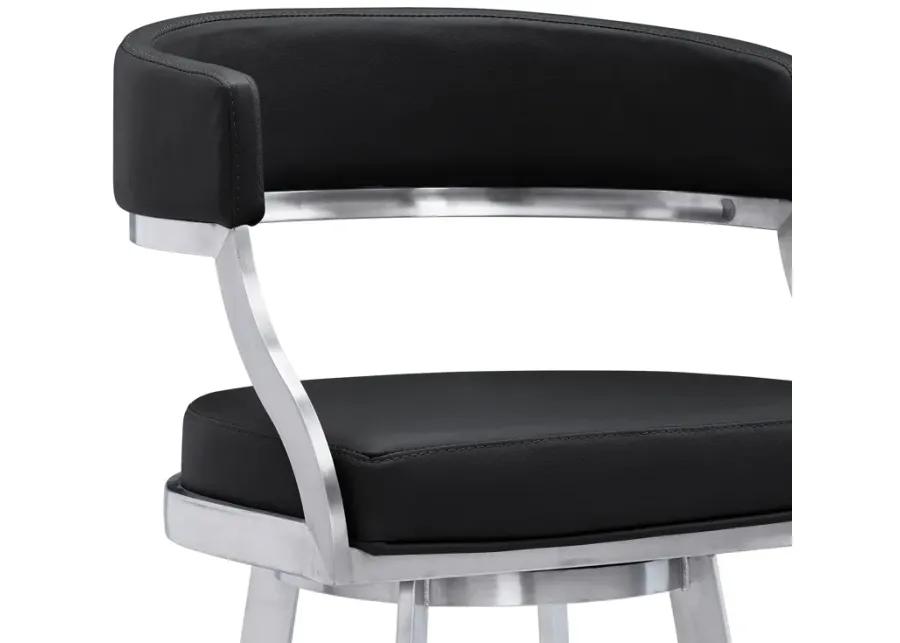 Saturn 26" Counter Height Swivel Black Faux Leather and Brushed Stainless Steel Bar Stool