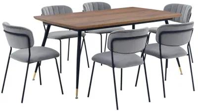 Messina and Carlo Gray Velvet 7 Piece Rectangular Dining Set