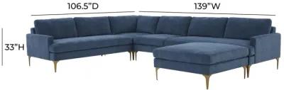 Serena Blue Velvet Large Chaise Sectional