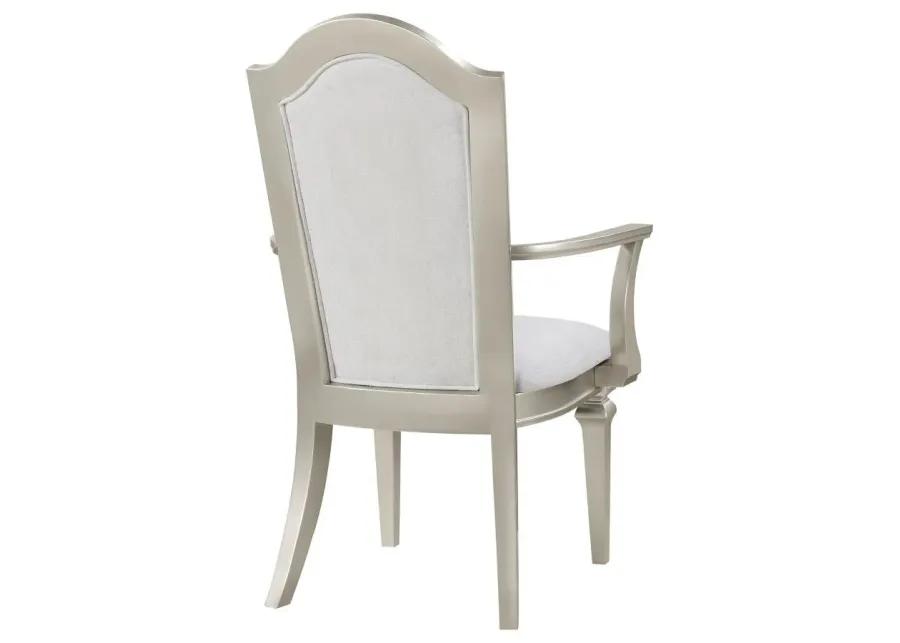 Evangeline Upholstered Dining Arm Chair with Faux Diamond Trim Ivory and Silver Oak (Set of 2)