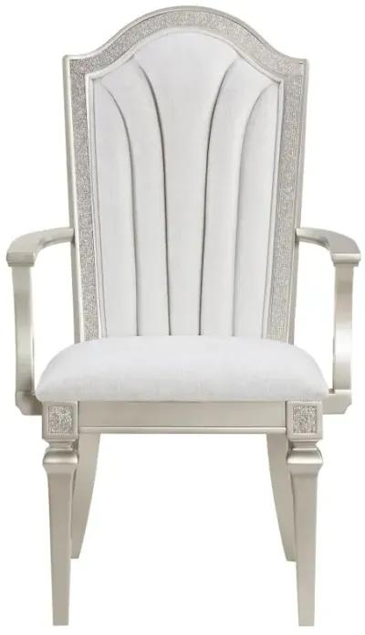 Evangeline Upholstered Dining Arm Chair with Faux Diamond Trim Ivory and Silver Oak (Set of 2)