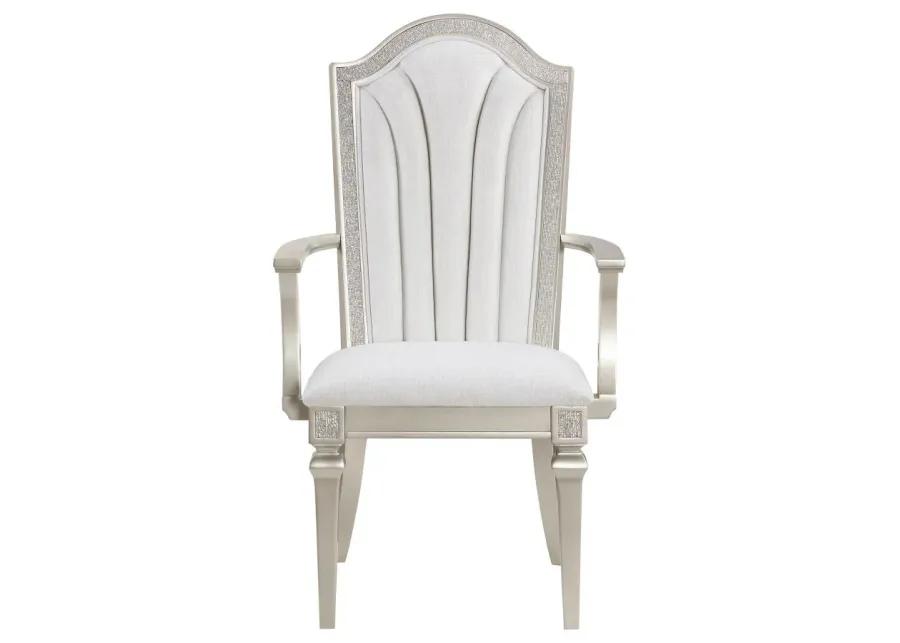 Evangeline Upholstered Dining Arm Chair with Faux Diamond Trim Ivory and Silver Oak (Set of 2)