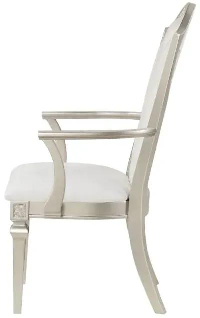 Evangeline Upholstered Dining Arm Chair with Faux Diamond Trim Ivory and Silver Oak (Set of 2)