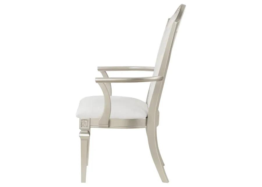 Evangeline Upholstered Dining Arm Chair with Faux Diamond Trim Ivory and Silver Oak (Set of 2)