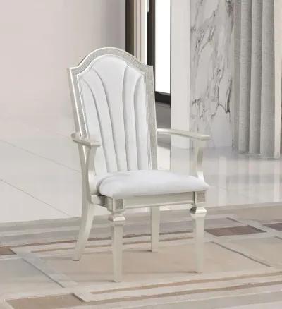 Evangeline Upholstered Dining Arm Chair with Faux Diamond Trim Ivory and Silver Oak (Set of 2)