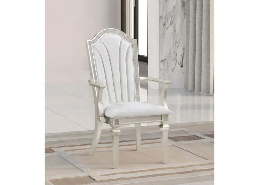 Evangeline Upholstered Dining Arm Chair with Faux Diamond Trim Ivory and Silver Oak (Set of 2)