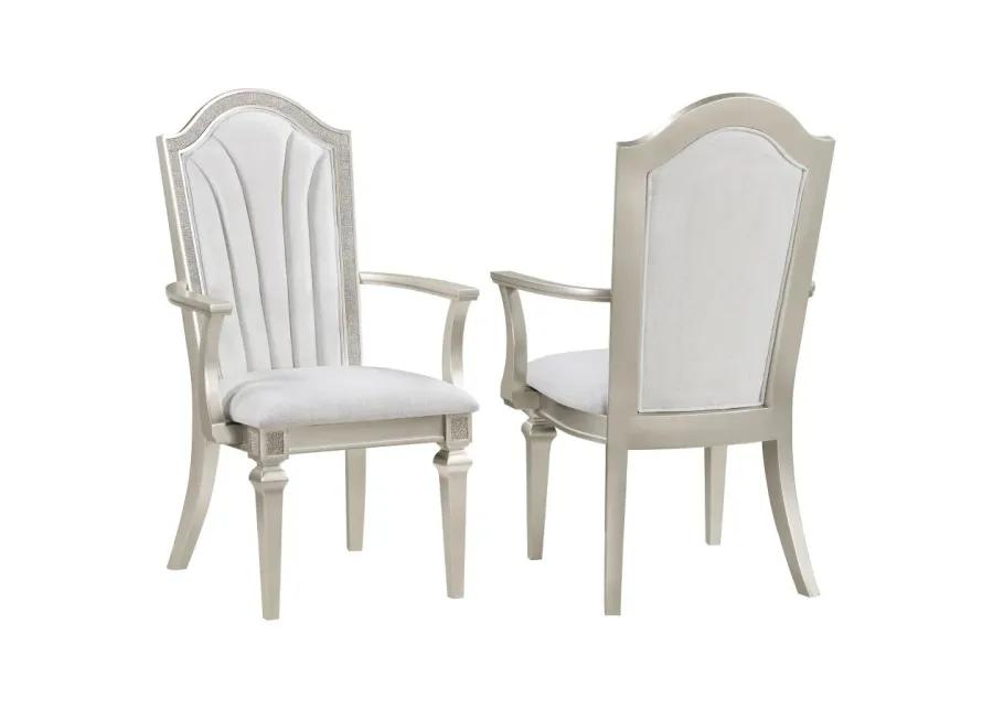 Evangeline Upholstered Dining Arm Chair with Faux Diamond Trim Ivory and Silver Oak (Set of 2)