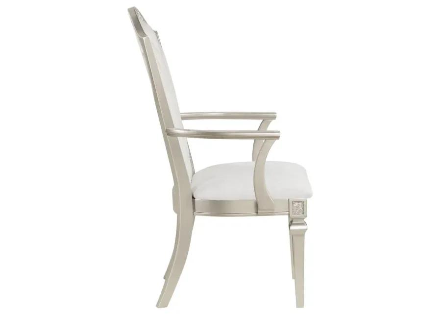 Evangeline Upholstered Dining Arm Chair with Faux Diamond Trim Ivory and Silver Oak (Set of 2)