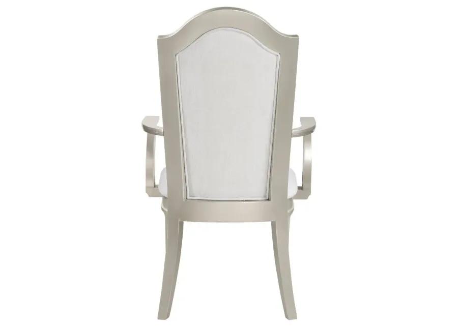 Evangeline Upholstered Dining Arm Chair with Faux Diamond Trim Ivory and Silver Oak (Set of 2)