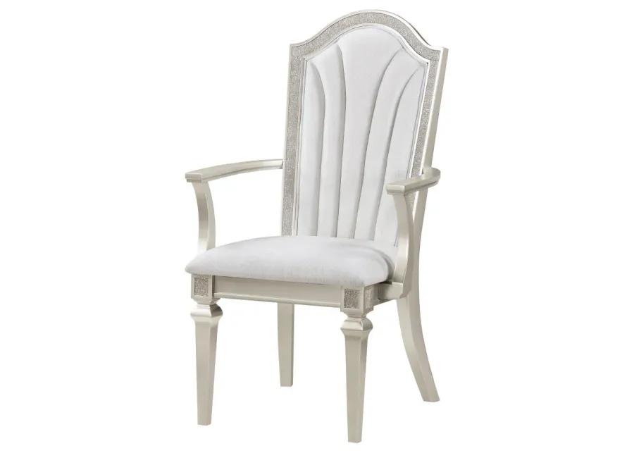 Evangeline Upholstered Dining Arm Chair with Faux Diamond Trim Ivory and Silver Oak (Set of 2)