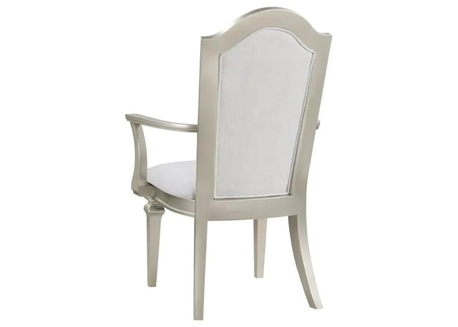 Evangeline Upholstered Dining Arm Chair with Faux Diamond Trim Ivory and Silver Oak (Set of 2)