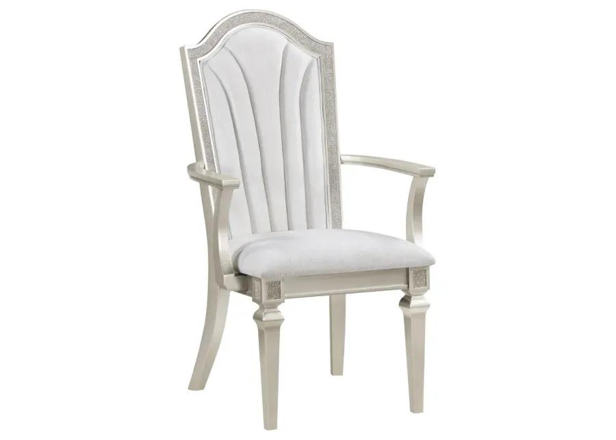 Evangeline Upholstered Dining Arm Chair with Faux Diamond Trim Ivory and Silver Oak (Set of 2)