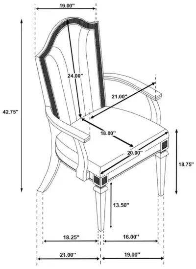 Evangeline Upholstered Dining Arm Chair with Faux Diamond Trim Ivory and Silver Oak (Set of 2)