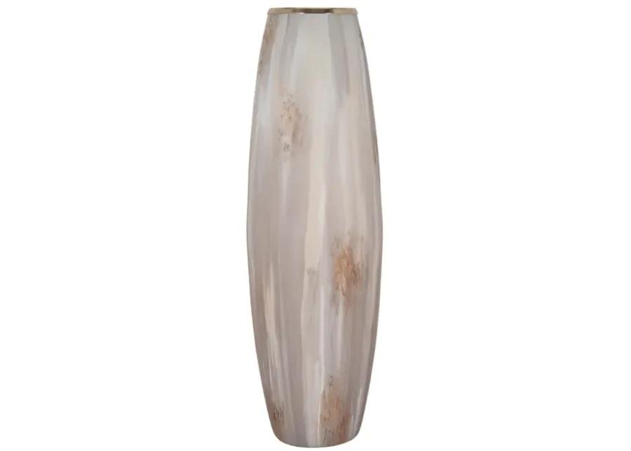 31" Curved Glass Vase Opal Finish, Ivory Multi